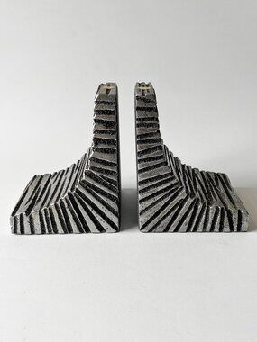 Vtg WMF Germany Brutalist Metal Bookends Sculptural Modernist Desk Decor Pair